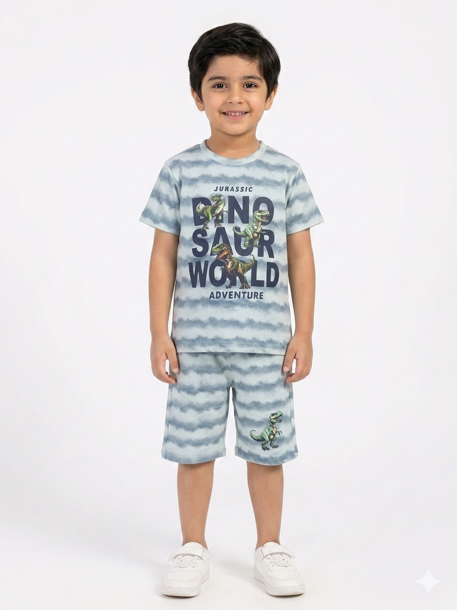 Boys Stylish Graphic Print T-Shirt And Shorts Set For Comfortable Summer Daily Wear
