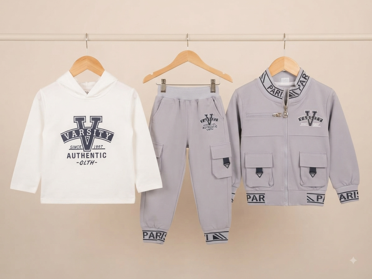 Kids Premium Varsity Style Jacket Hoodie And Jogger Pants Set For Stylish Little Boys