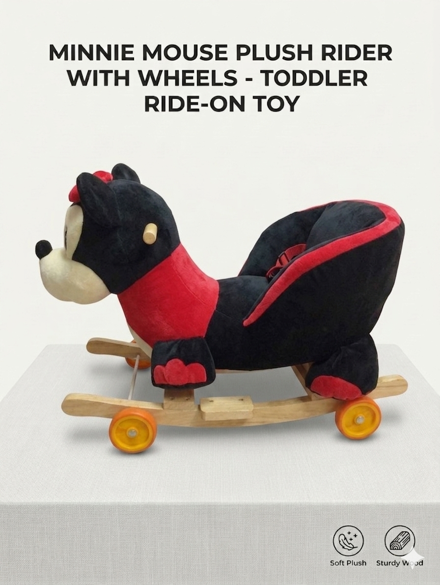 Minnie Mouse Plush Toddler Ride-On Toy with Wooden Rocker Base and Rolling Wheels