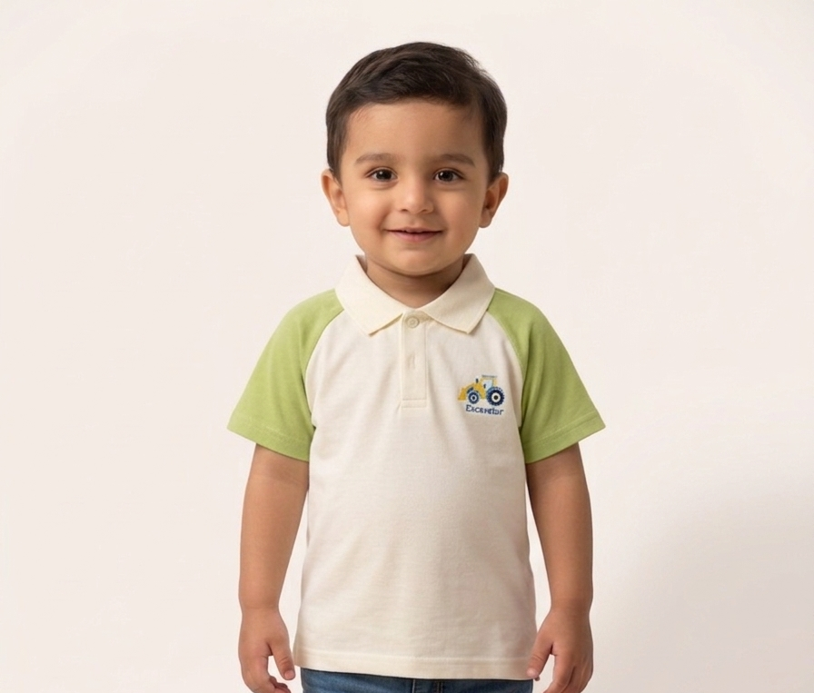 Boys Construction Embroidery Colorblock Polo Shirt - Comfortable Cotton Casual Wear for Toddlers and Kids
