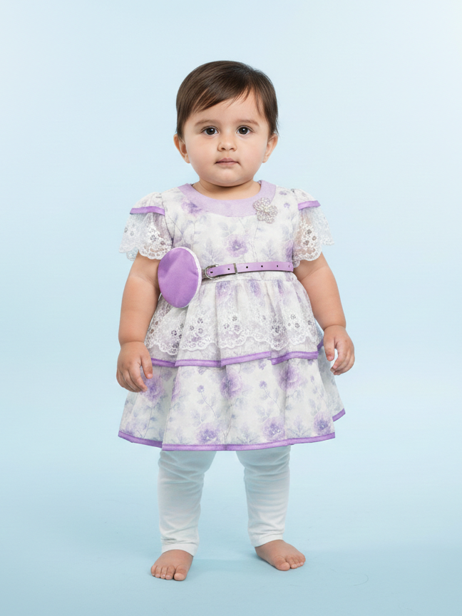 Premium Baby Girl Floral Lace Party Dress With Flutter Sleeves And Layered Tulle Skirt