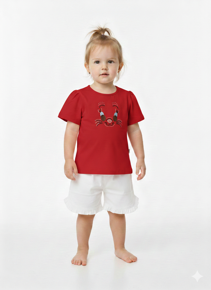 Toddler Girls' Two-Piece Summer Set with Graphic Character Tee and Ruffle-Trimmed Fashion Shorts