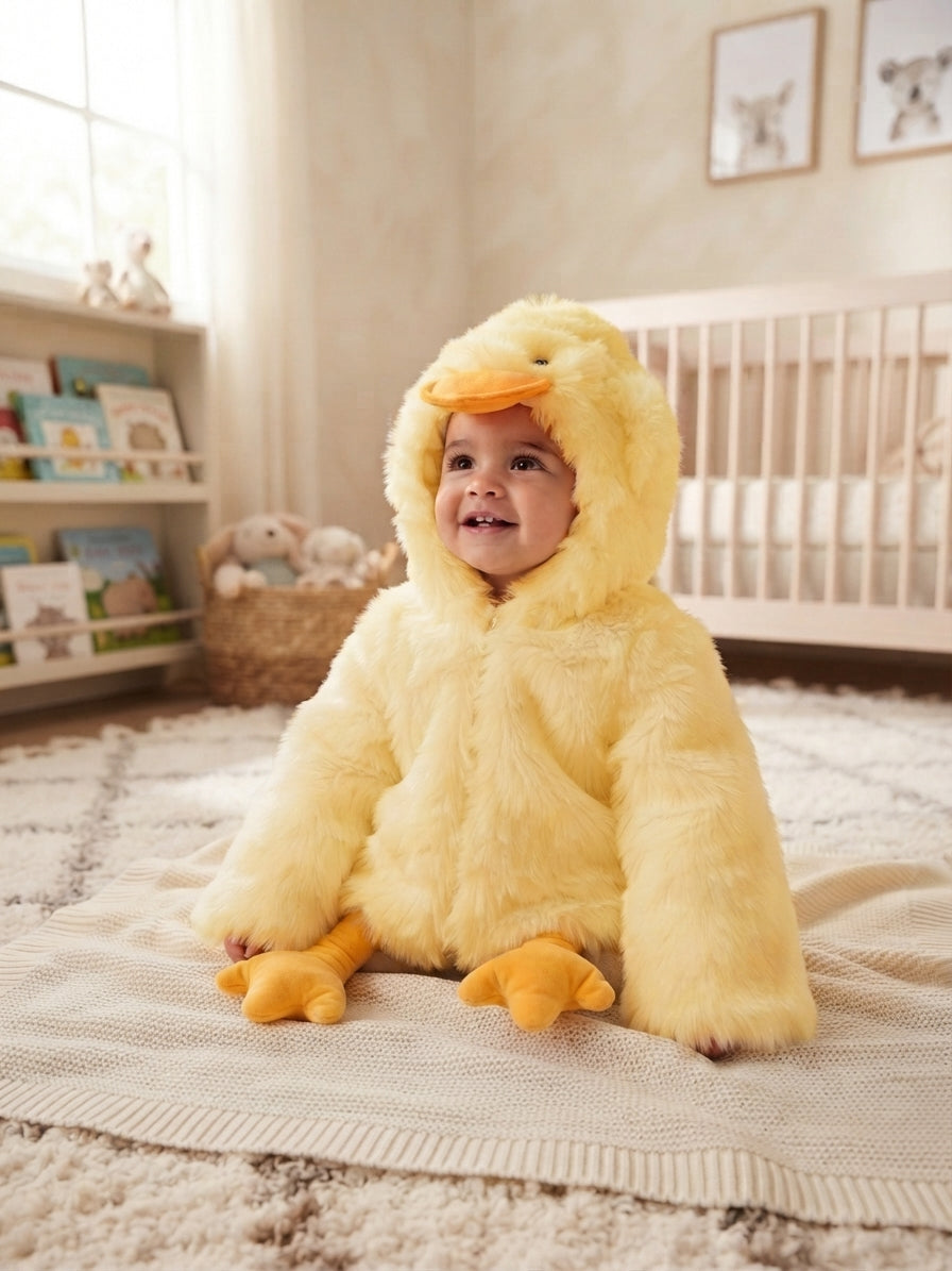 Adorable Pink Duck Costume For Toddlers With Faux Fur Hood And Matching Feet