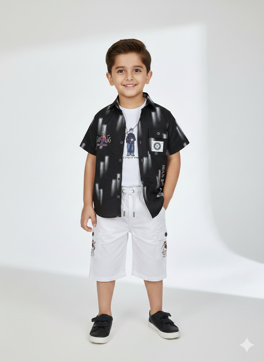 Boys' Premium Urban Collection: Graphic Printed Shirts & Cargo Shorts