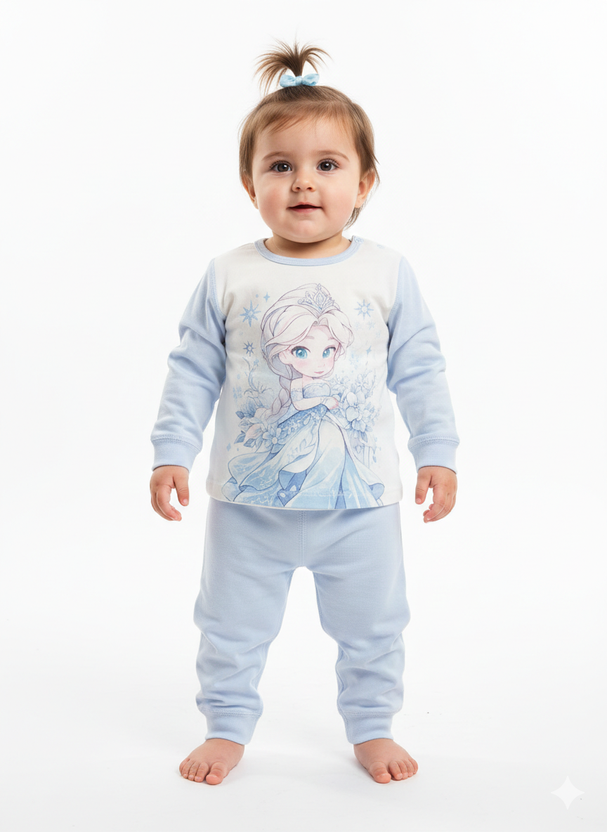 Premium Frozen Elsa Long Sleeve Baby Pajama Set With Soft Cotton Comfortable Matching Jogger Pants
