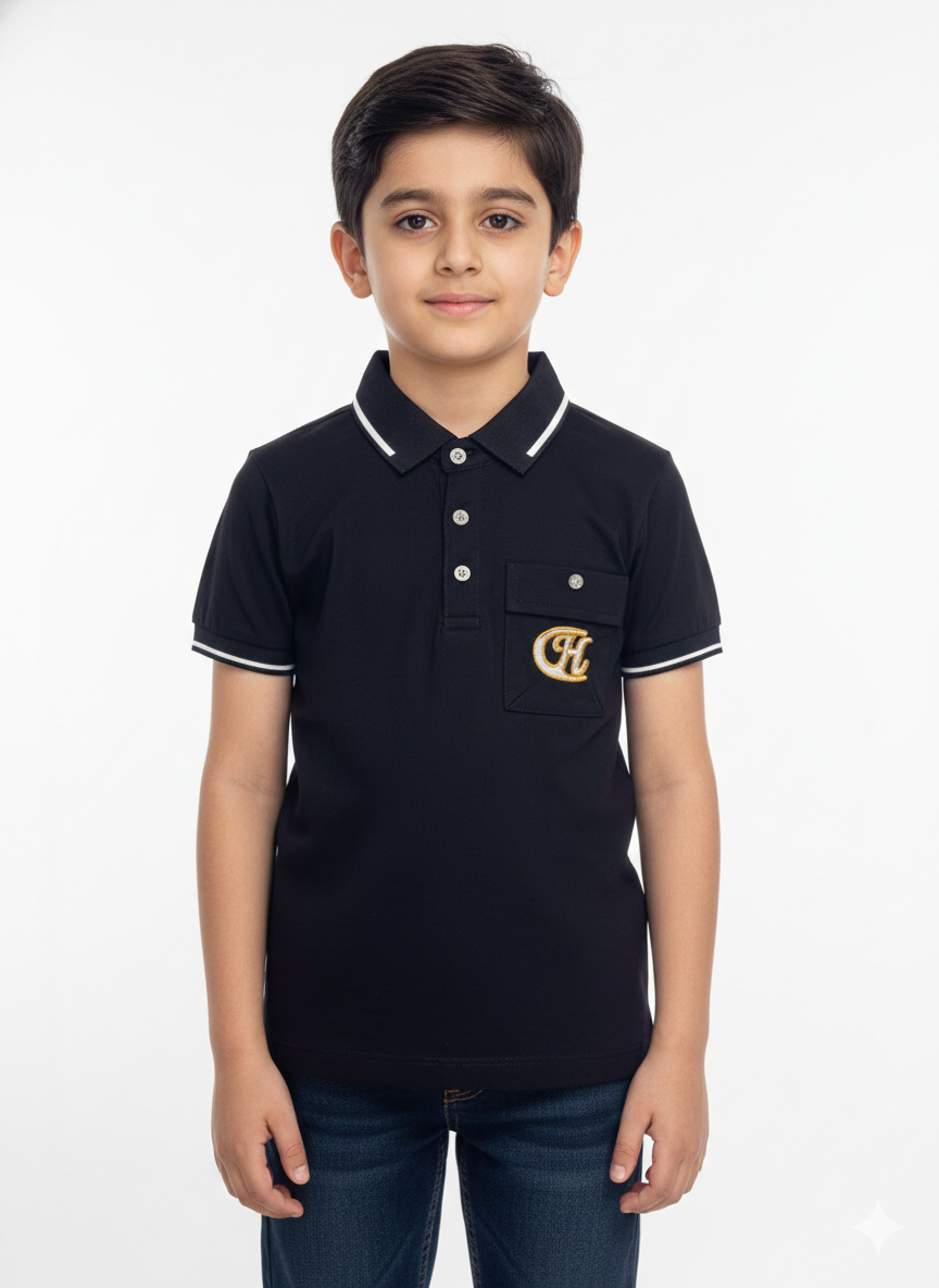 Premium Boys' Short Sleeve Polo Shirt With Contrast Tipped Collar And Embroidered Logo Pocket