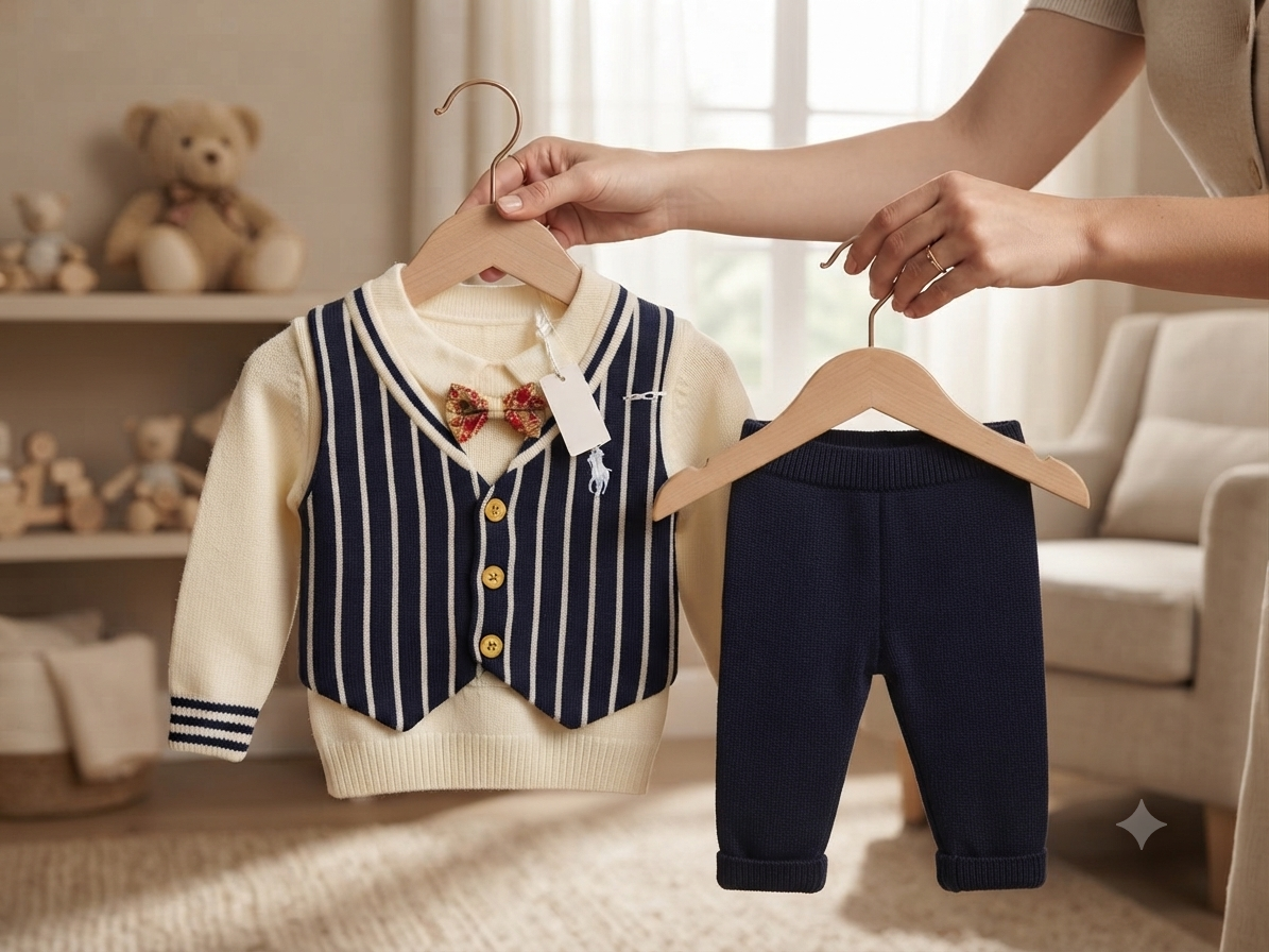 Elegant Grey Striped Vest Set With Matching Pants For Stylish Little Baby Boys Fashion