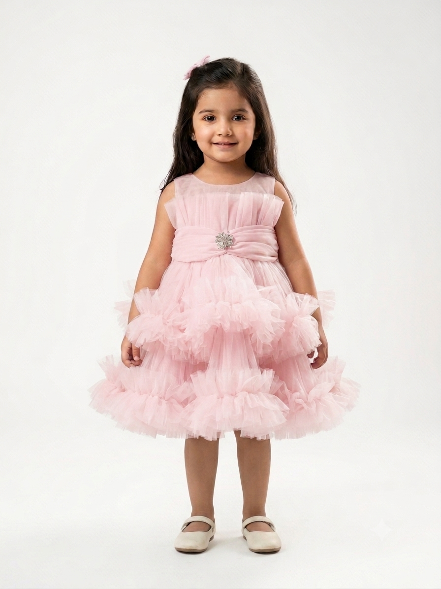Elegant Tulle Layered Party Dress for Girls – Premium Festive Occasion Wear