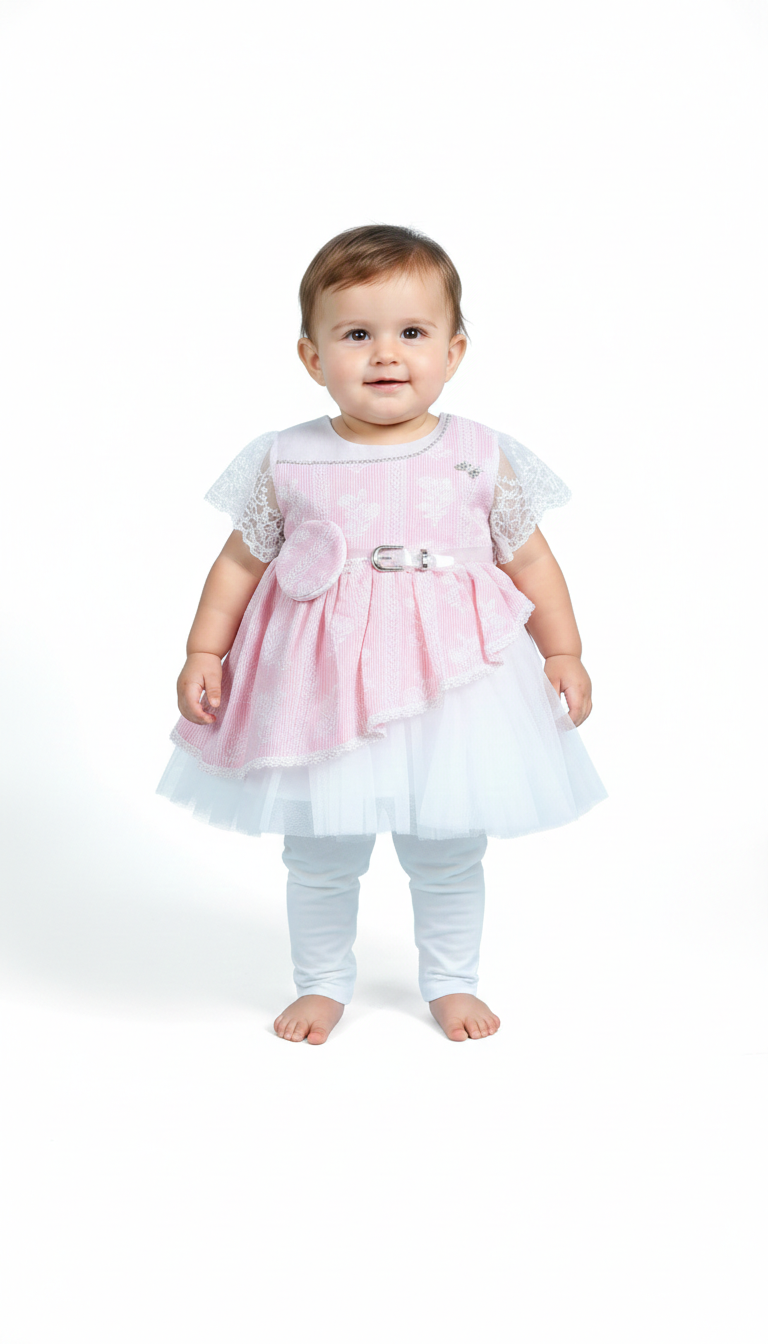 Elegant Pink Lace Trimmed Baby Tutu Dress With Comfortable White Leggings For Special Occasions