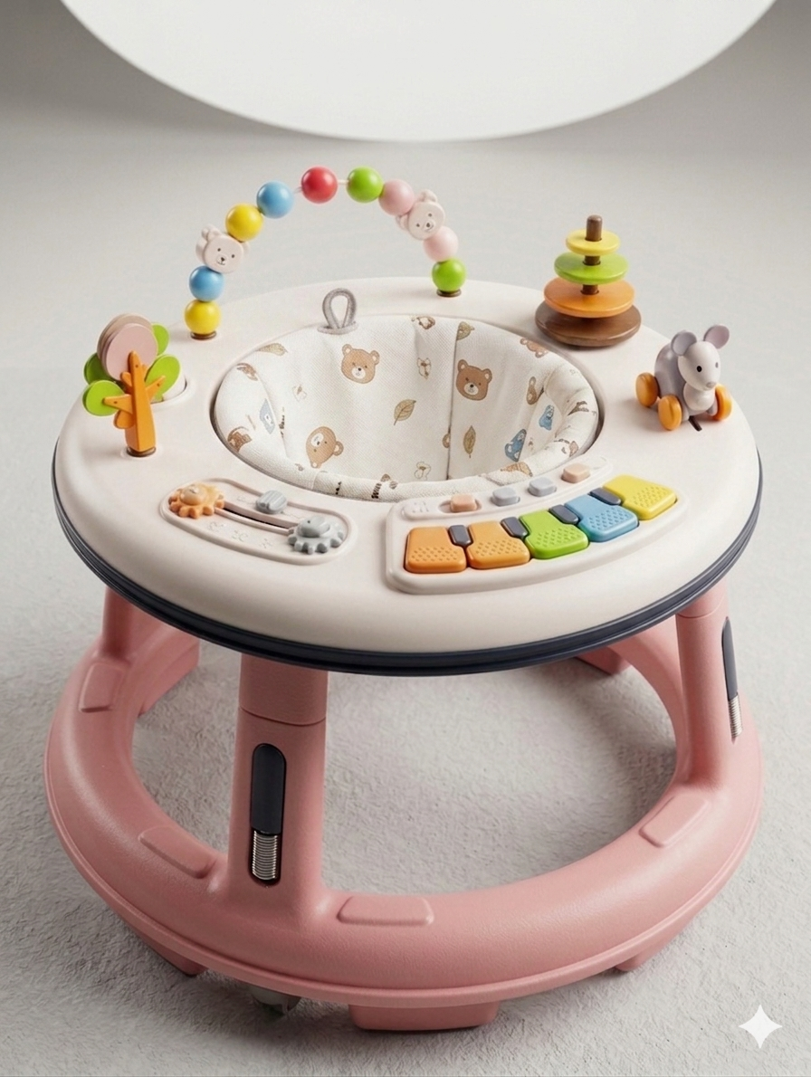 Interactive Baby Activity Center and Walker with Musical Piano, Sensory Toys, and Padded Seat