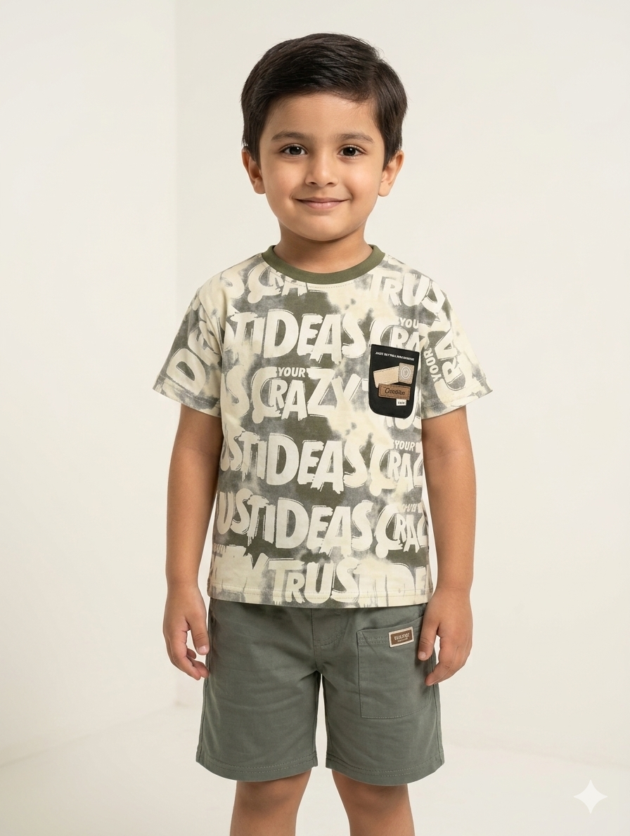 Boys' Urban Graffiti Print Tee and Canvas Shorts Two-Piece Coordinating Summer Set