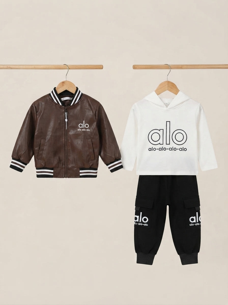 Stylish Kids Clothing Set Featuring Alo Print Hoodie Jacket And Matching Trousers For Boys
