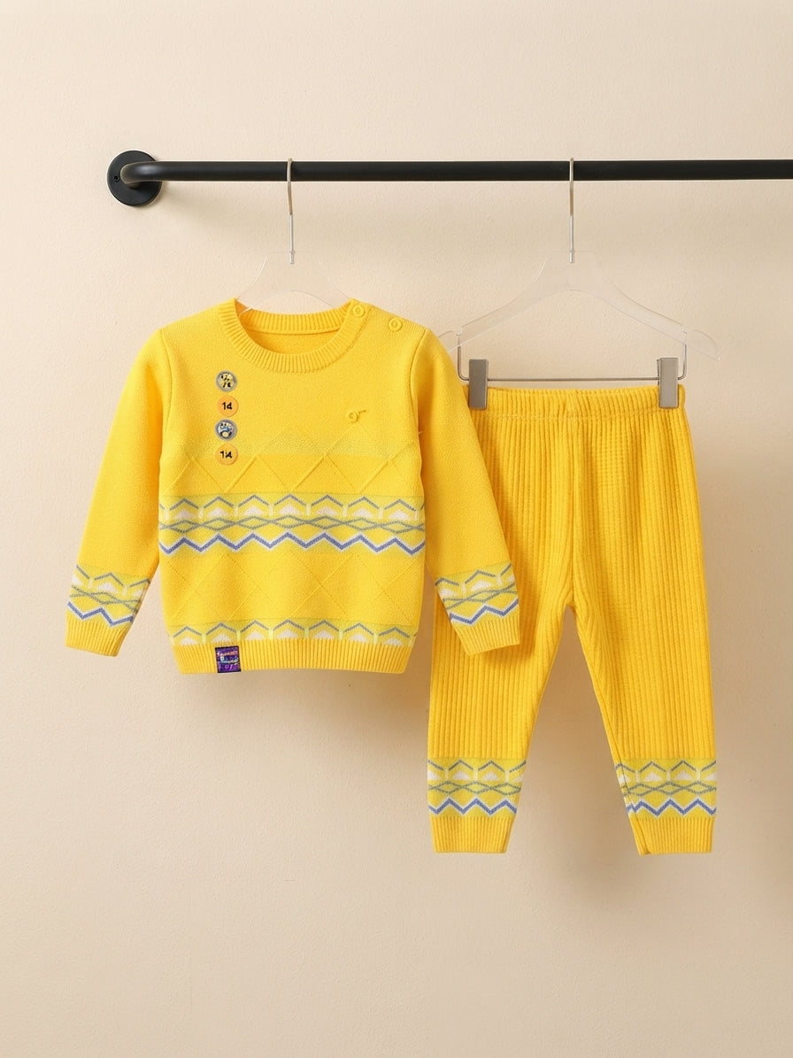 Chic Grey Knit Patchwork Sweater And Trouser Set For Winter Kids Fashion