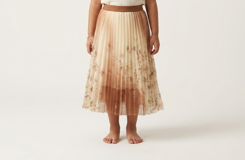 Girls Ombre Floral Pleated Tulle Maxi Skirt Elegant Party Wear Fashion For Special Occasions