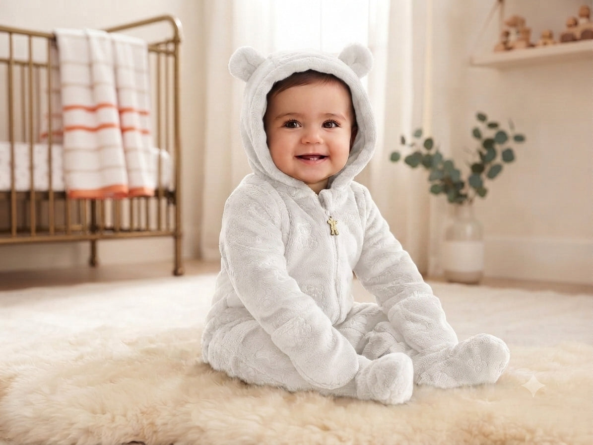 Soft Plush Hooded Baby Romper Warm Fleece Bear Jumpsuit For Cozy Winter Days