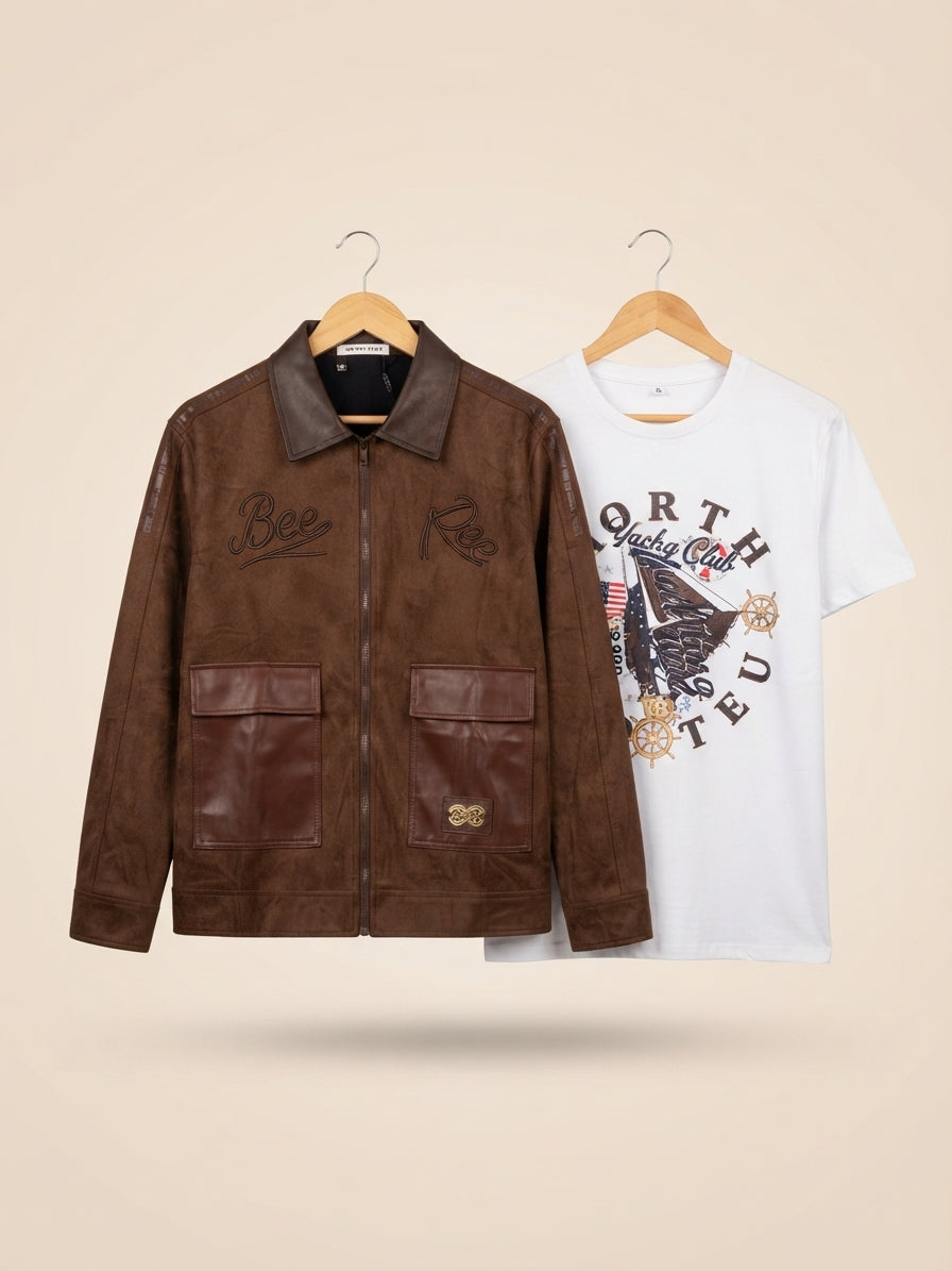 Stylish Kids Winter Jacket And Matching Cotton T-Shirt Outfit Set For Boys