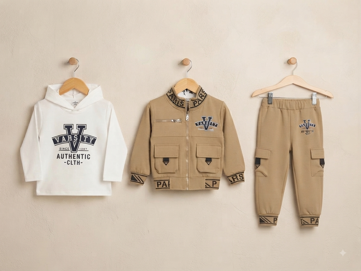 Kids Premium Varsity Style Jacket Hoodie And Jogger Pants Set For Stylish Little Boys