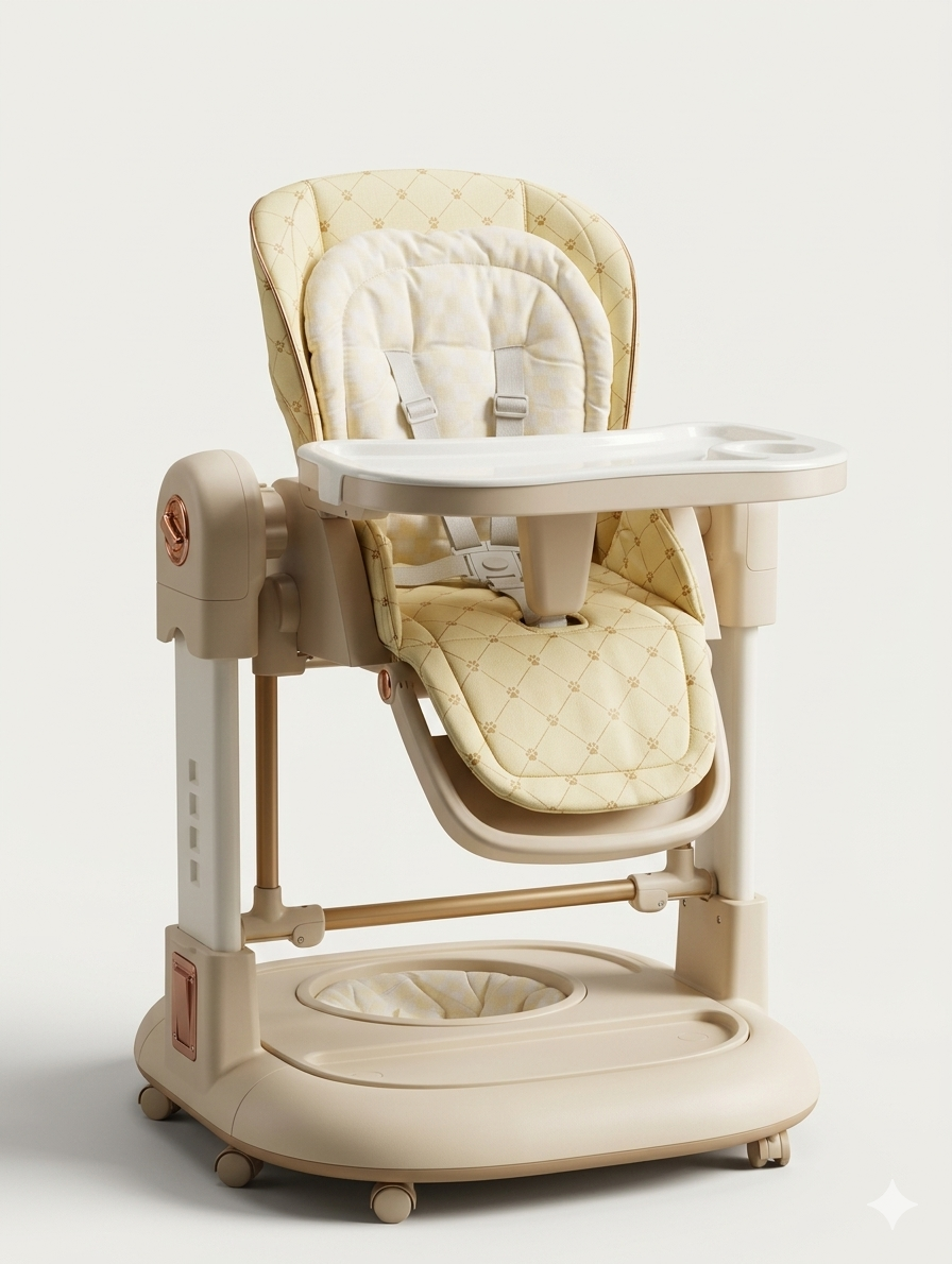 Kidilo Deluxe Adjustable High Chair with Reclining Seat, Removable Tray, and Rolling Swivel Wheels