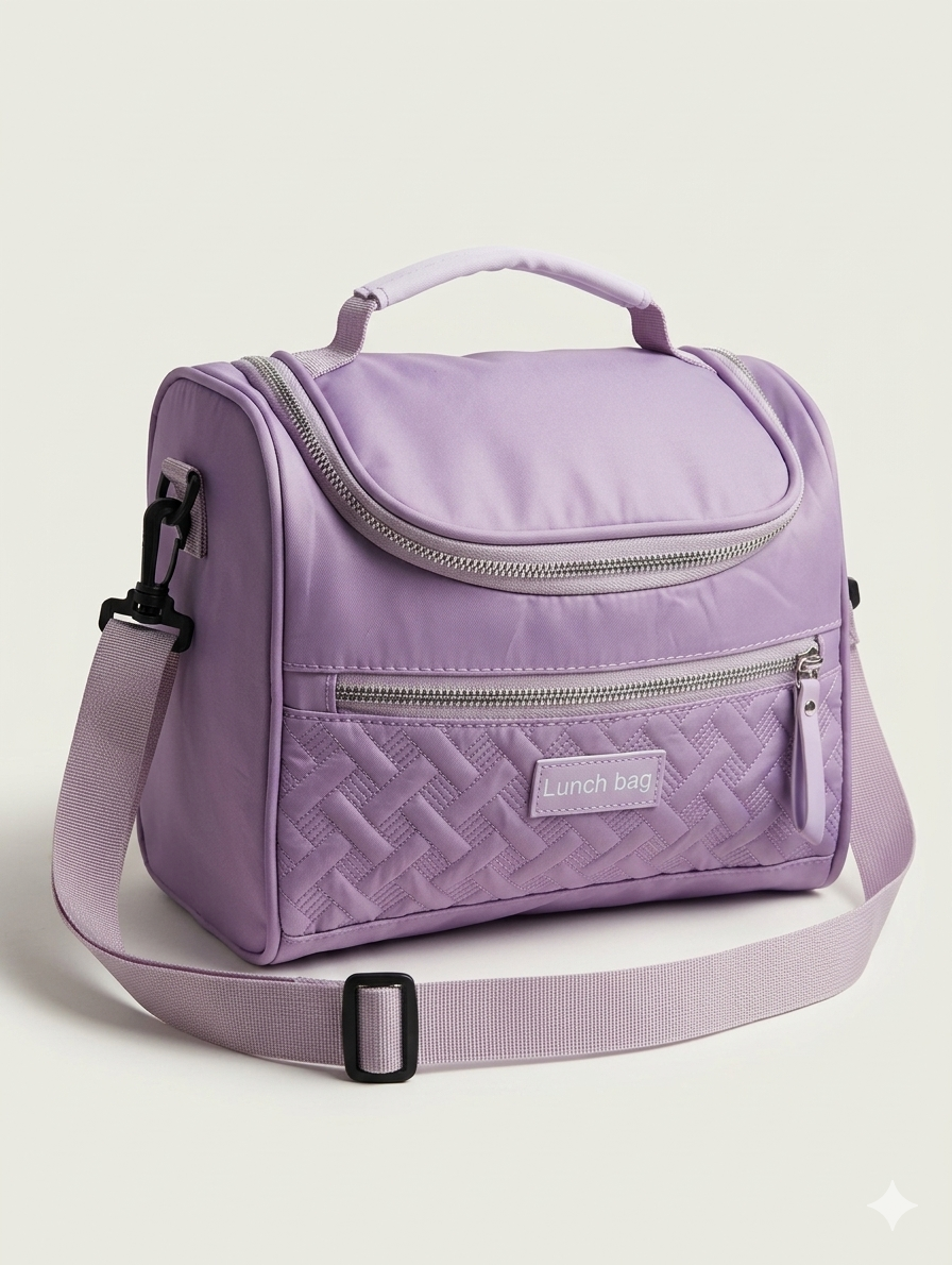 Insulated Quilted Lunch Bag with Adjustable Shoulder Strap and Dual Compartments for Work and Travel