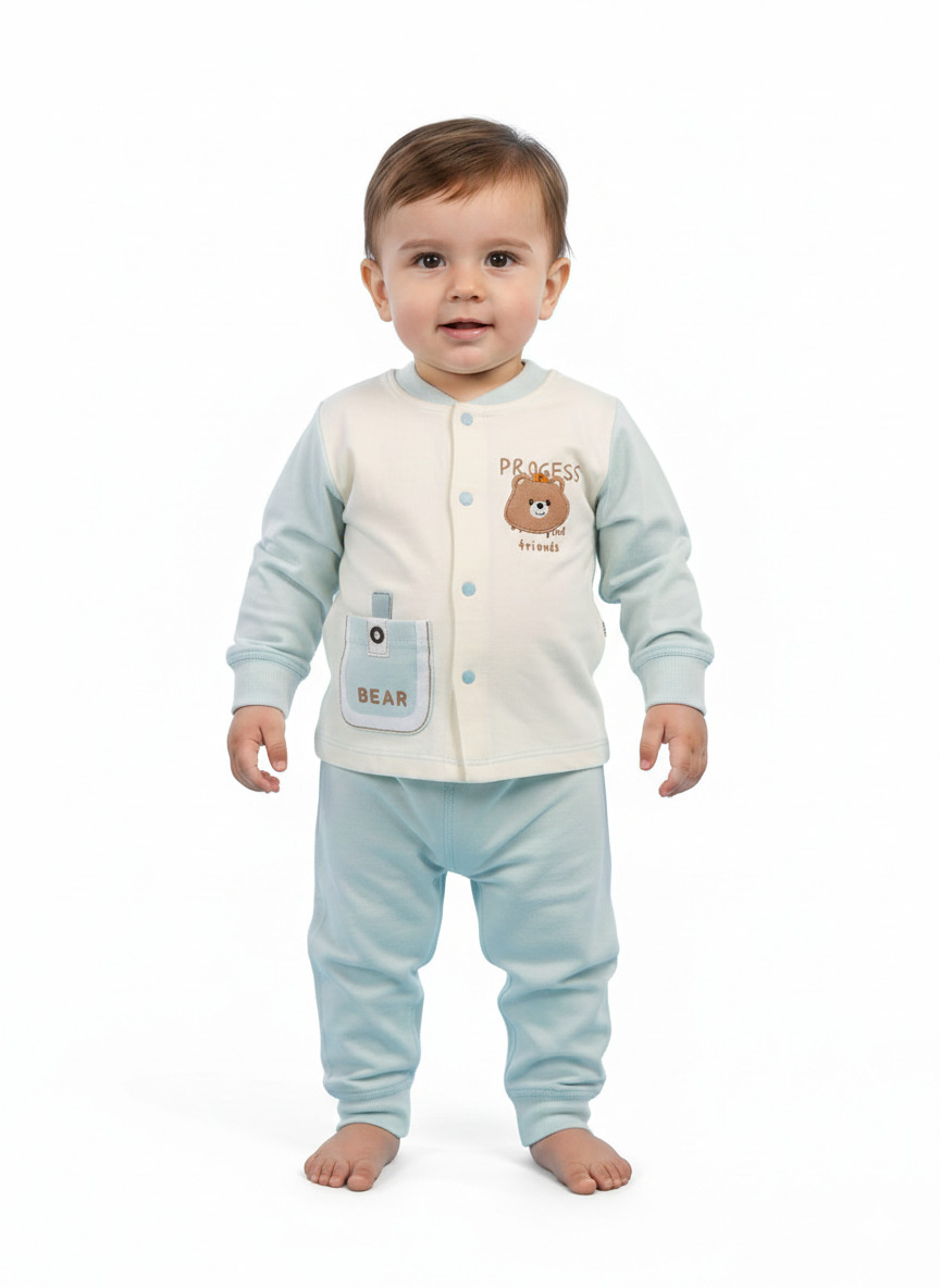 Baby Boys Two Piece Progress Bear Set Soft Cotton Button Top And Matching Pants