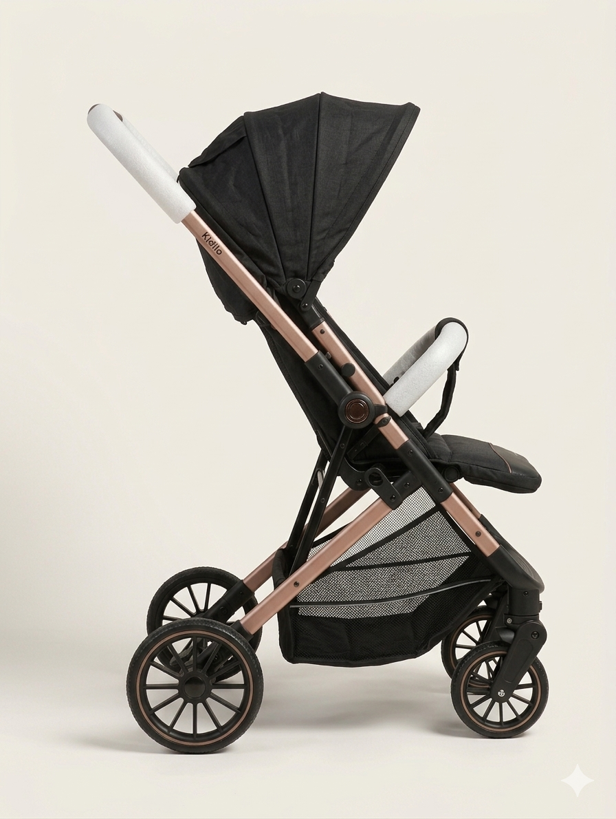 Premium Rose Gold and Black Lightweight Compact Stroller for Modern Travel and Easy Storage