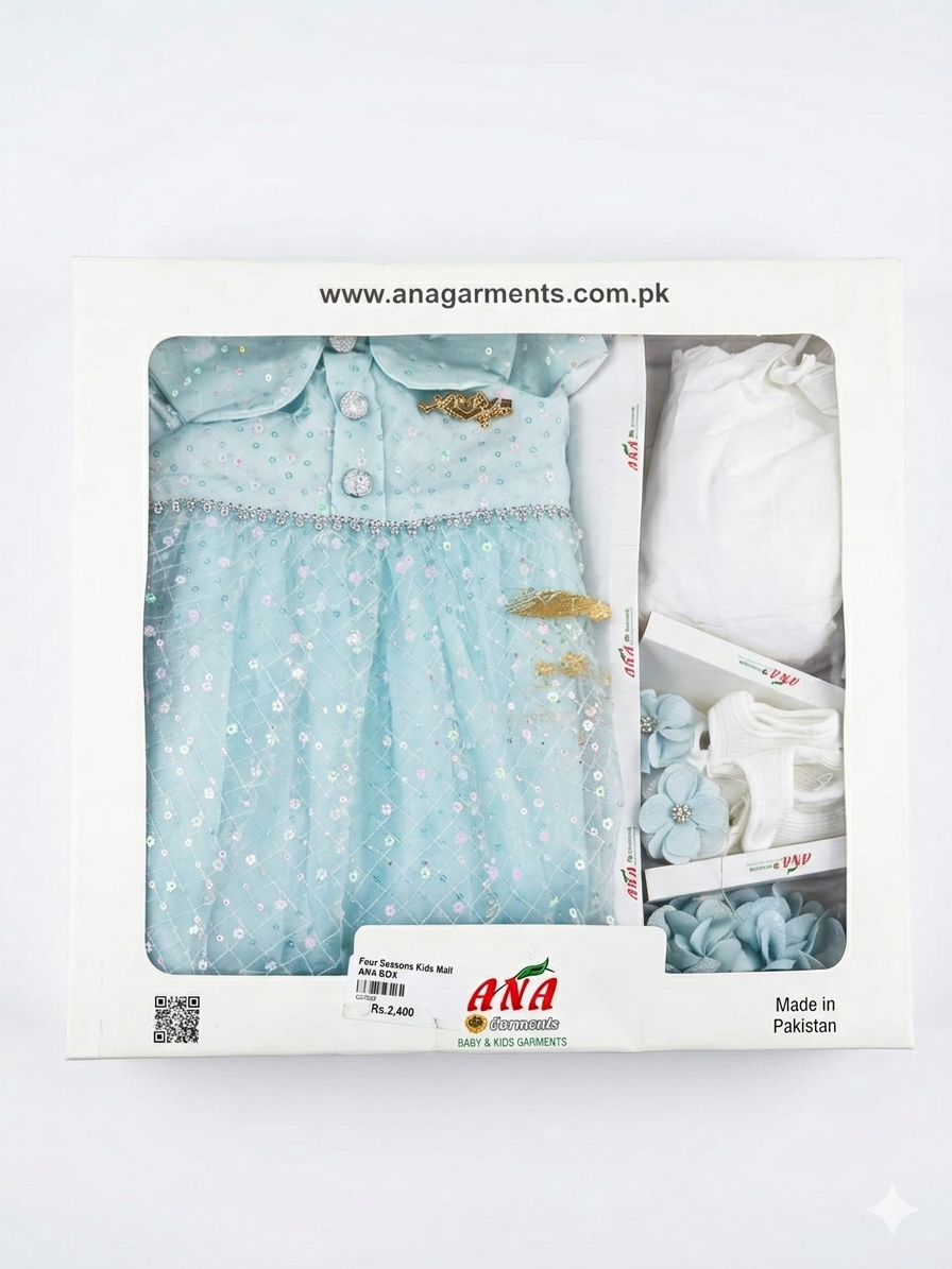 Premium Yellow Embroidered Baby Frock Gift Box Set With Matching Accessories For Special Occasions