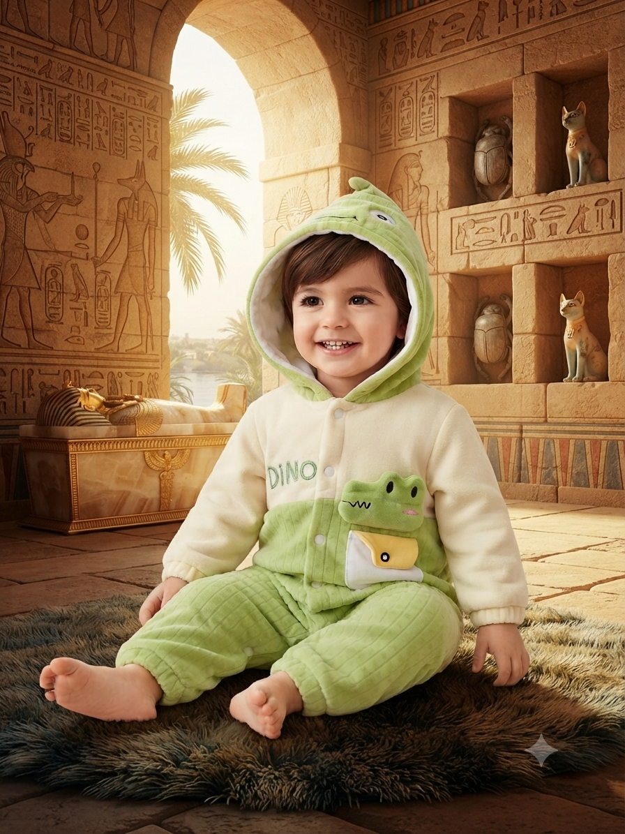 Cute Yellow Dinosaur Hooded Baby Romper Warm Fleece Winter Jumpsuit For Toddler Boys And Girls