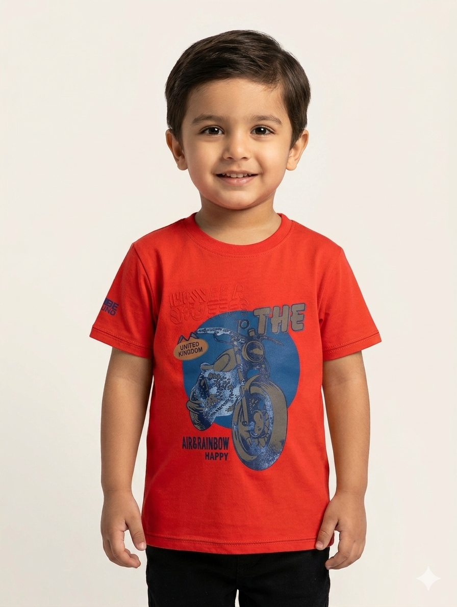 Boys Graphic Motorcycle T-Shirt Comfortable Cotton Short Sleeve Crew Neck Top for Active Kids