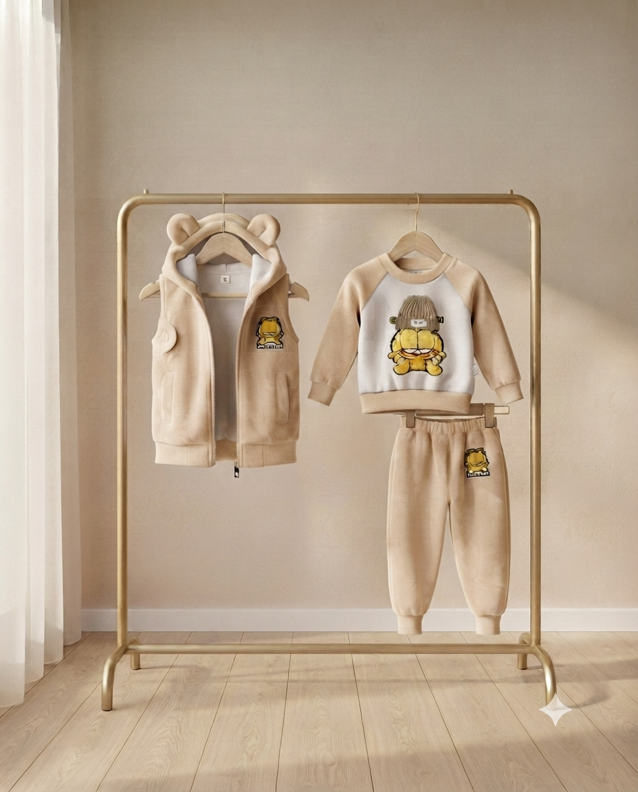 Cute Girls 3 Piece Winter Outfit Set Bear Ear Vest Sweatshirt And Trousers