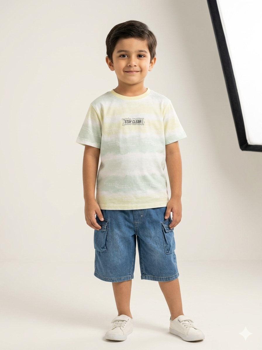 Boys Stay Clean Tie Dye Tee and Denim Cargo Shorts Two Piece Summer Outfit Set
