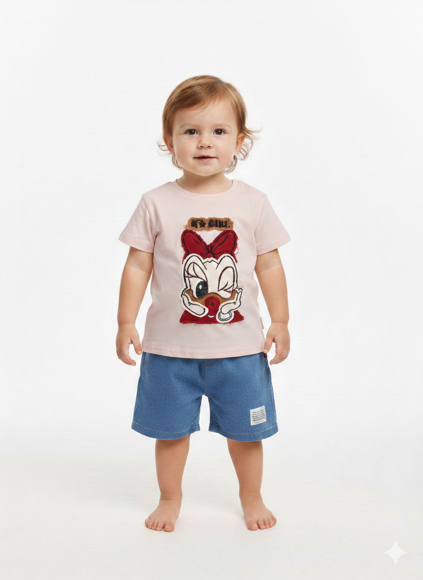 Kids Duck Print Short Sleeve Tee with Comfortable Shorts 2-Piece Outfit