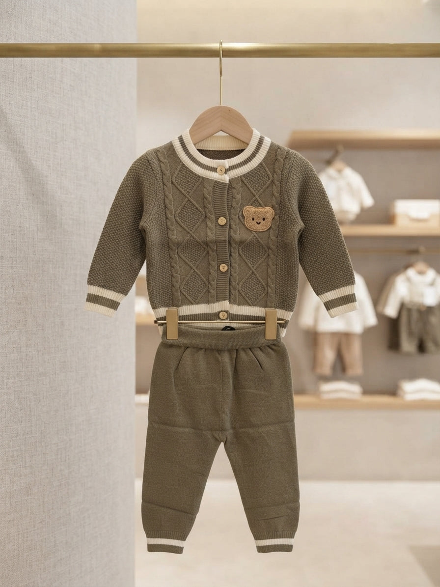 Cute Baby Bear Knitted Sweater And Pant Set For Winter Clothing