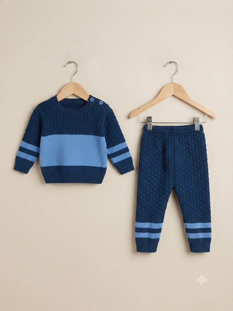 Baby Knitted Sweater And Trouser Set With Striped Pattern For Toddlers