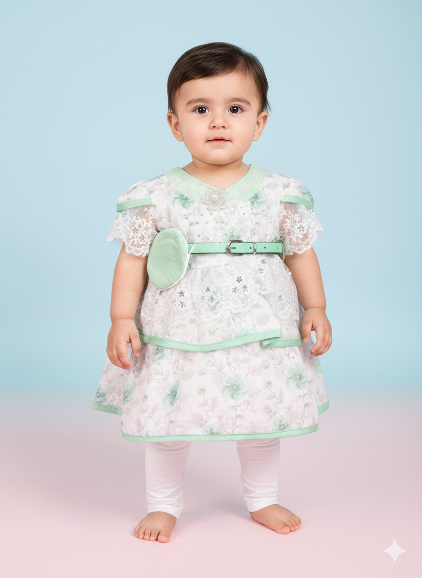 Premium Baby Girl Floral Lace Party Dress With Flutter Sleeves And Layered Tulle Skirt