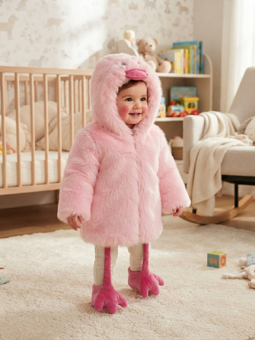 Adorable Pink Duck Costume For Toddlers With Faux Fur Hood And Matching Feet