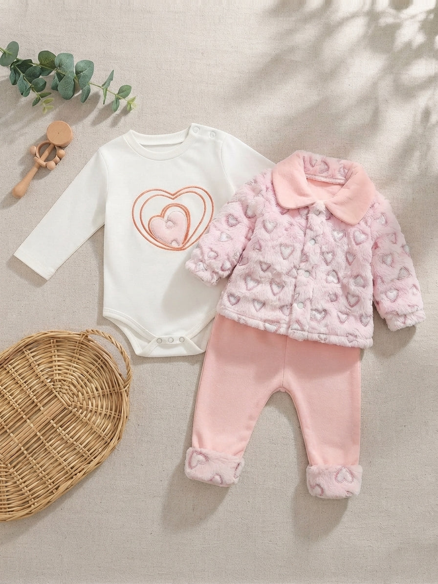 Imported Turkish Baby Girl Pink Fuffy Furry Jacket And Trousers Outfit Set