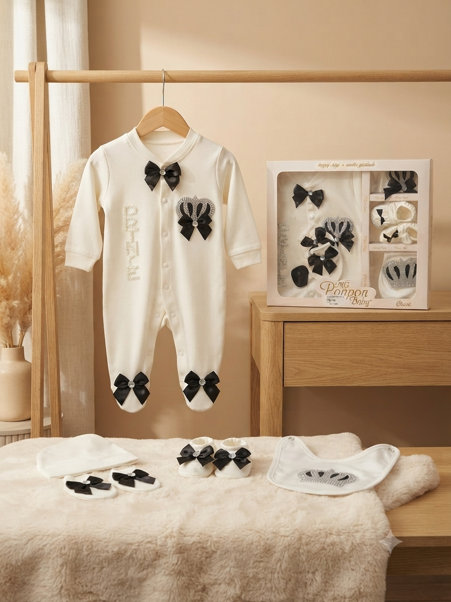 Prince Newborn Baby Gift Set Romper With Cap Mittens Booties And Bib
