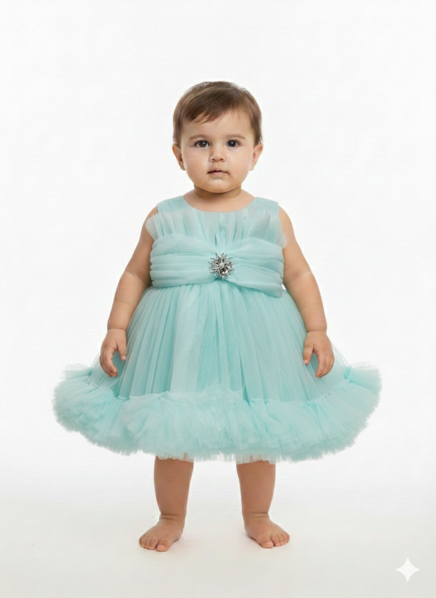 Radiant Tulle Princess Baby Boutique Dress: Sparkling Rhinestone Tutu Gown for Special Occasions and Birthdays