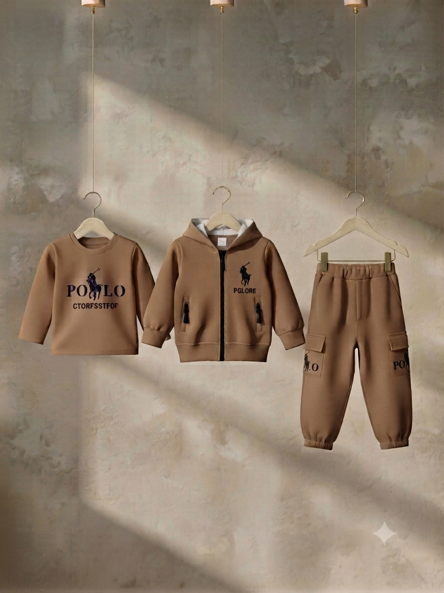 Kids Stylish 3 Piece Fleece Tracksuit Full Zip Hoodie Sweatshirt Cargo Trousers Set