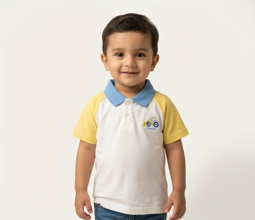 Boys Construction Embroidery Colorblock Polo Shirt - Comfortable Cotton Casual Wear for Toddlers and Kids