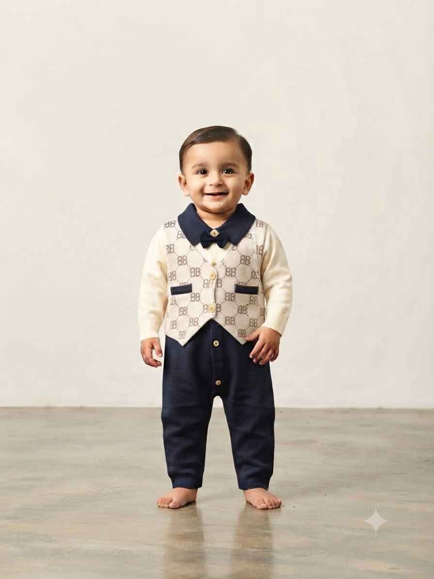 Stylish Formal Waistcoat Romper For Baby Boys Elegant Comfortable Party Wear Trendy Kids Outfit