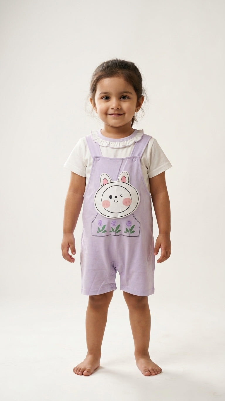 Toddler Girls Cartoon Rabbit Overall Set Cute Summer Cotton Outfit For Daily Wear
