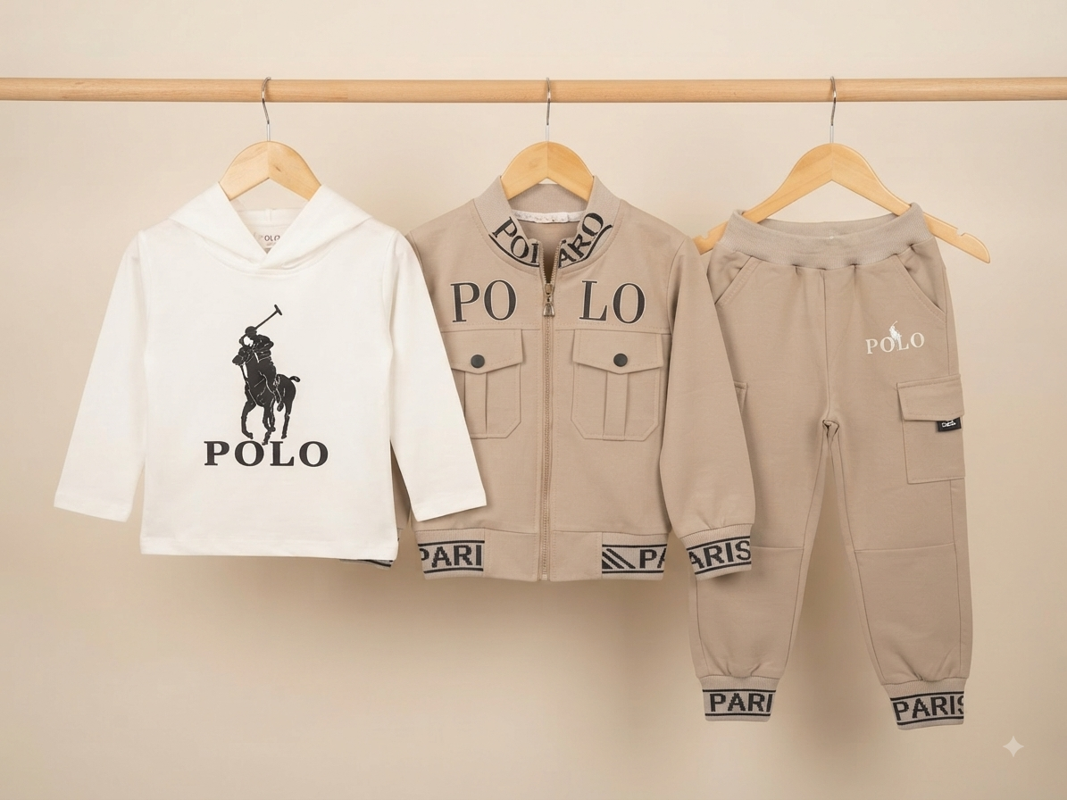 Kids Premium Polo Club Style Jacket Hoodie And Jogger Pants Set For Stylish Little Boys