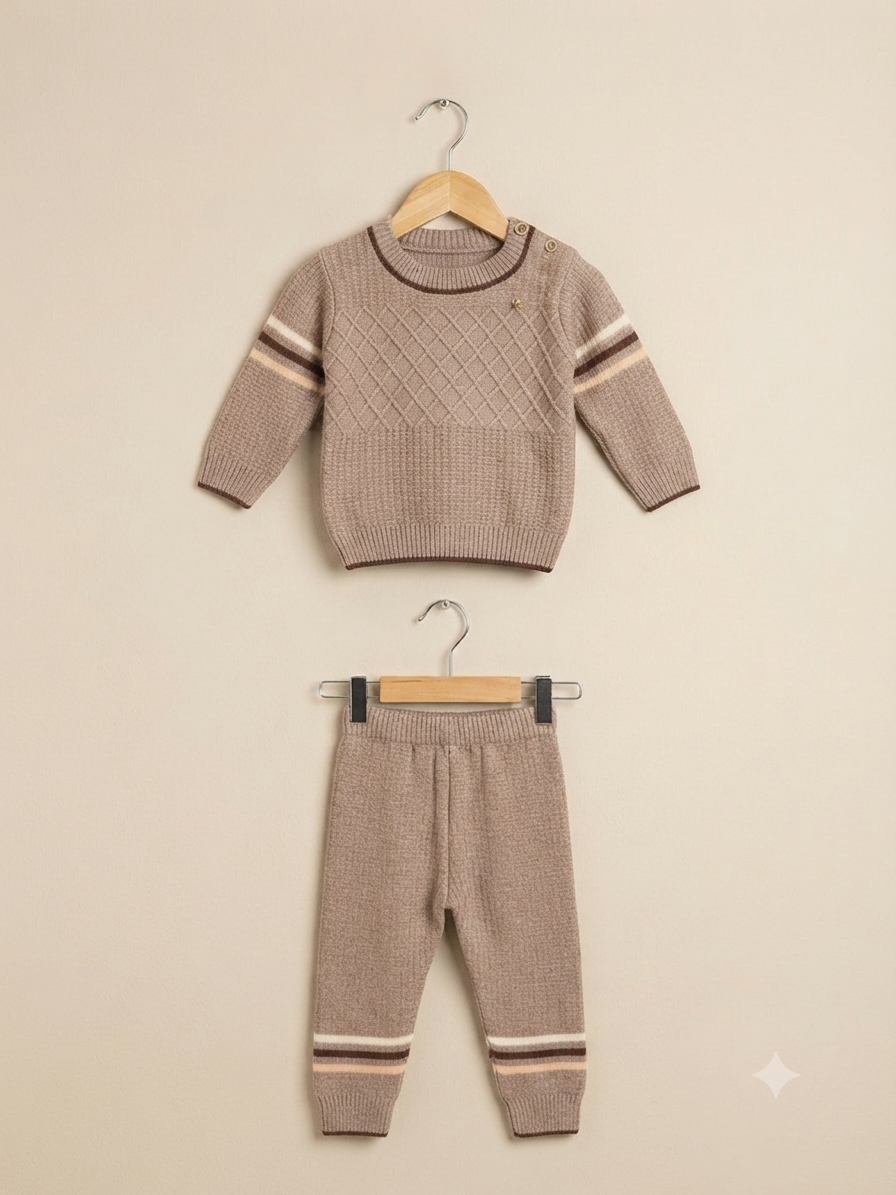 Baby Knitted Sweater And Trouser Set With Striped Pattern For Toddlers