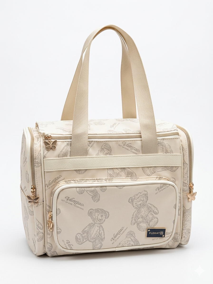 FLDHAT Vamtac Bear Print Weekend Bag – Charming Butterfly Charm Multi-Pocket Duffel for Travel and Daily Use