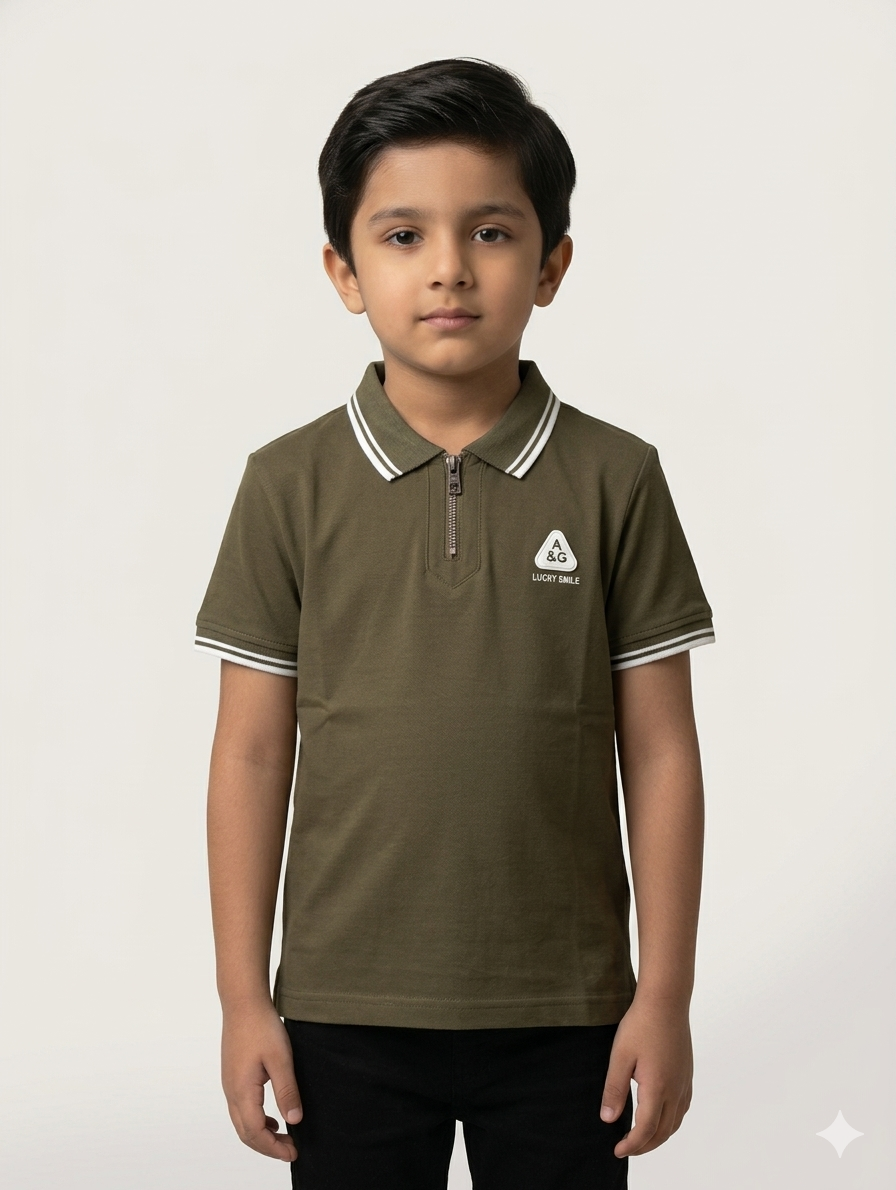 Boys Premium Cotton Zipper Polo Shirt Breathable Casual Short Sleeve Summer Fashion Top Outfit