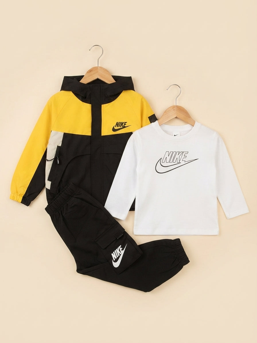 Stylish Kids 3-Piece Outfit With Hooded Jacket, Comfortable Long Sleeve T-Shirt And Jogger Pants