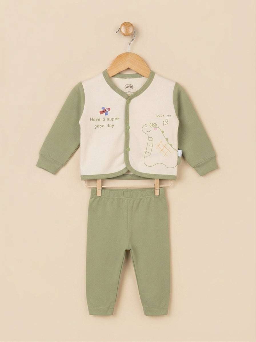 Cute Baby Cotton Full Sleeves Cardigan And Trouser Clothing Set For Daily Wear