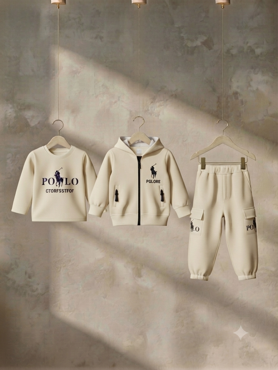 Kids Stylish 3 Piece Fleece Tracksuit Full Zip Hoodie Sweatshirt Cargo Trousers Set