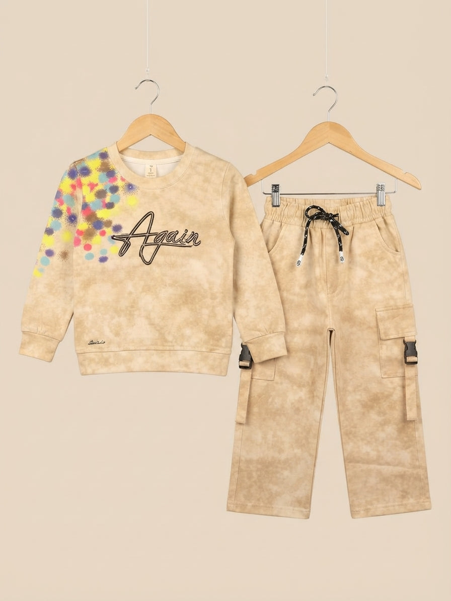 Kids Paint Splatter Print Sweatshirt And Cargo Trouser 2 Piece Outfit Set